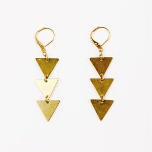 Altiplano Triple Triangle Gold Brass Earrings NEW